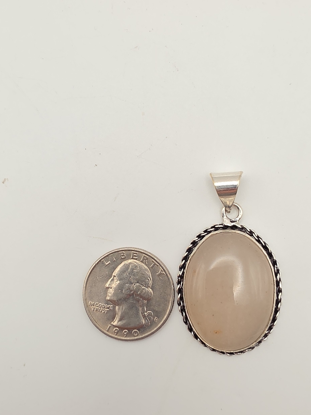 Silver Plated Beige Agate Oval Pendant